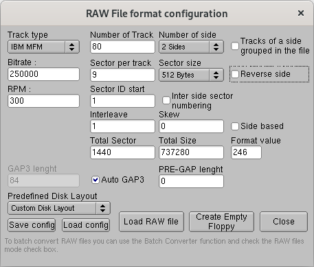 HxC RAW file format config screen
